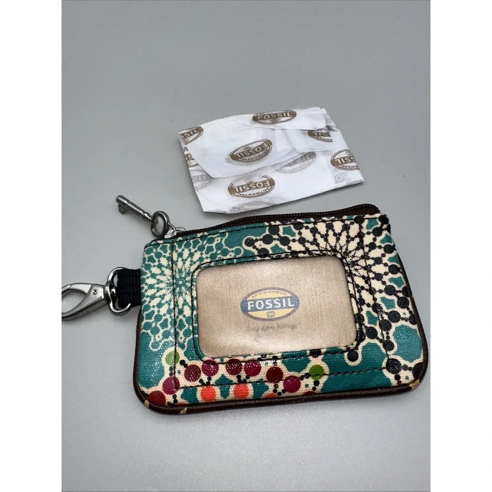 Fossil Mandala Key Per ID Coin Pouch Zippered Small Wallet Key Clip New